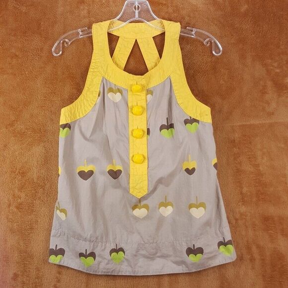 MARC JACOBS Womens Top Size 4 Yellow Tan Tank Button Up Acorn Hearts Sleeveless - Picture 1 of 7